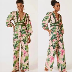 Farm Rio Anthropologie Deep V-neck Wide Leg Jumpsuit Size Xs